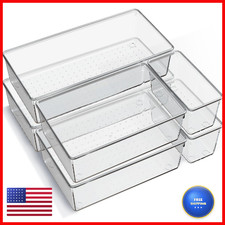 Criusia 6 Pack Large Clear Plastic Drawer Organizer Trays Acrylic Kitchen