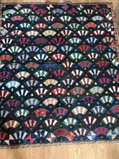 Hand Sewn Folk Art Fan Multi Colored Quilt Cottage Core Farmhouse 65 X 75