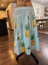 RSVP by Talbots Blue Pineapple Pleated Midi Flared Tropical Skirt Sz 8
