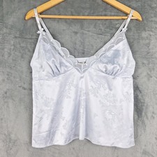 Womens Top XL Blue Fairy Babydoll Y2K Coquette Satin Cami Romantic Floral Lace
