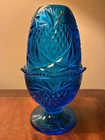 Gorgeous Fenton Blue Glass Pineapple Heart Fairy Lamp Vintage Excellent Cond