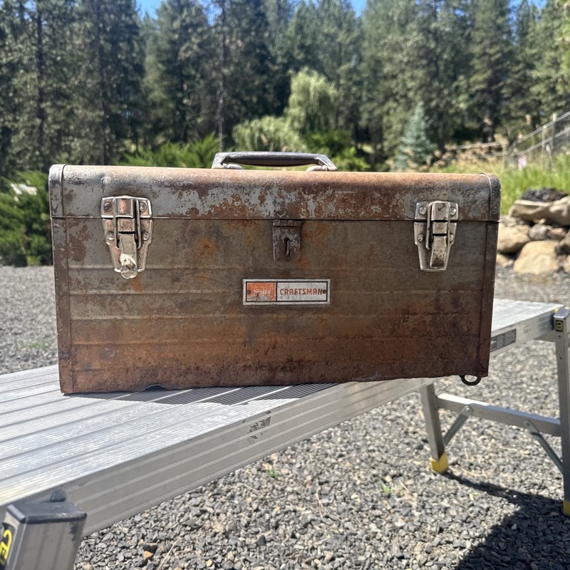Rusty Vintage Sears Craftsman Gray Metal Tool Box 9x10x20