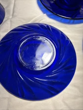 Duralex Bormioli Rocco Swirl Cobalt Blue Cup & Saucer Set of 4 France