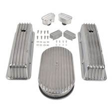 For Sbc Chevy 58-86 Finned Tall Valve Cover 15 Air Cleaner Pcv Breather Kit