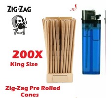 Zig-Zag King Size Unbleached Pre rolled Cone 200 Cones Free Lighter
