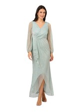 ADRIANNA PAPELL Womens Blue Lined Cascading Ruffle Hem Long Sleeve Dress 4