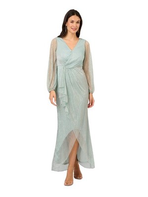 ADRIANNA PAPELL Womens Blue Lined Cascading Ruffle Hem Long Sleeve Dress 4
