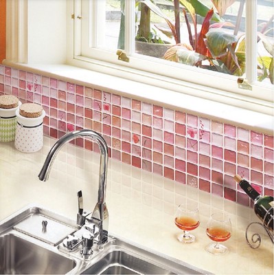 Beaustile Red Mosaic 3D Wall Sticker Home Decor Fire Retardant Backsplash Wallpaper Bathroom Kitchen Diy Plain Design (8804219003348)