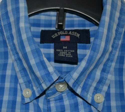 U.S. Polo Assn-Youth BOYS Med (12-14)-Blue Plaid-Button Down Collar-Long Sleeve - Picture 2 of 8