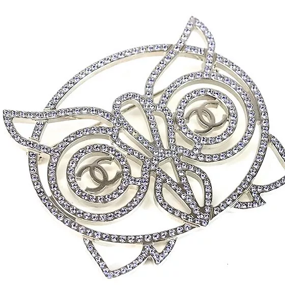 CHANEL Brooch Pin Badge Owl CC Rhinestone COCO Silver Metal B18C authentic  | eBay