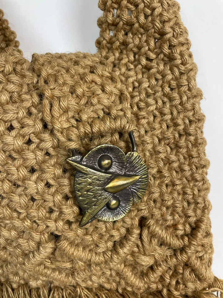 Bolso Burning Man Rave Retro Boho Macramé Crochet con Cierre de Búho + Flecos Grande Foto 4 de 4