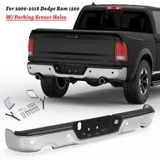 Chrome Rear Bumper For 2009-2018 Dodge Ram 1500 w/ Dual Exhaust & Sensor Holes