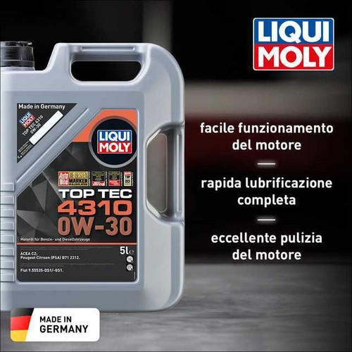LIQUI MOLY 2362 TOP TEC 4310 0W30 OLIO MOTORE AUTO SINTETICO 5 LITRI FIAT JEEP - Foto 9 di 16