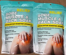 Lot 2  16 0z Bags Relief Sore Muscle  Back Soak Eucalyptus Scented Epsom Salt