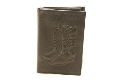 Schwarze Echtleder Geldbörse mit Motiv ''Cowboystiefel'' - 13x9cm - NEU