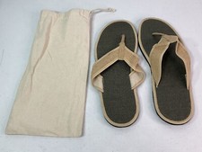 ROSHHI Spa Thong Slippers. Beige/Brown. 11.5  Long. In Drawstring Bag. NEW.
