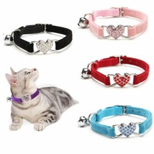 Heart Charm Cat Small Dog Collar Adjustable Elastic with Soft Velvet Material
