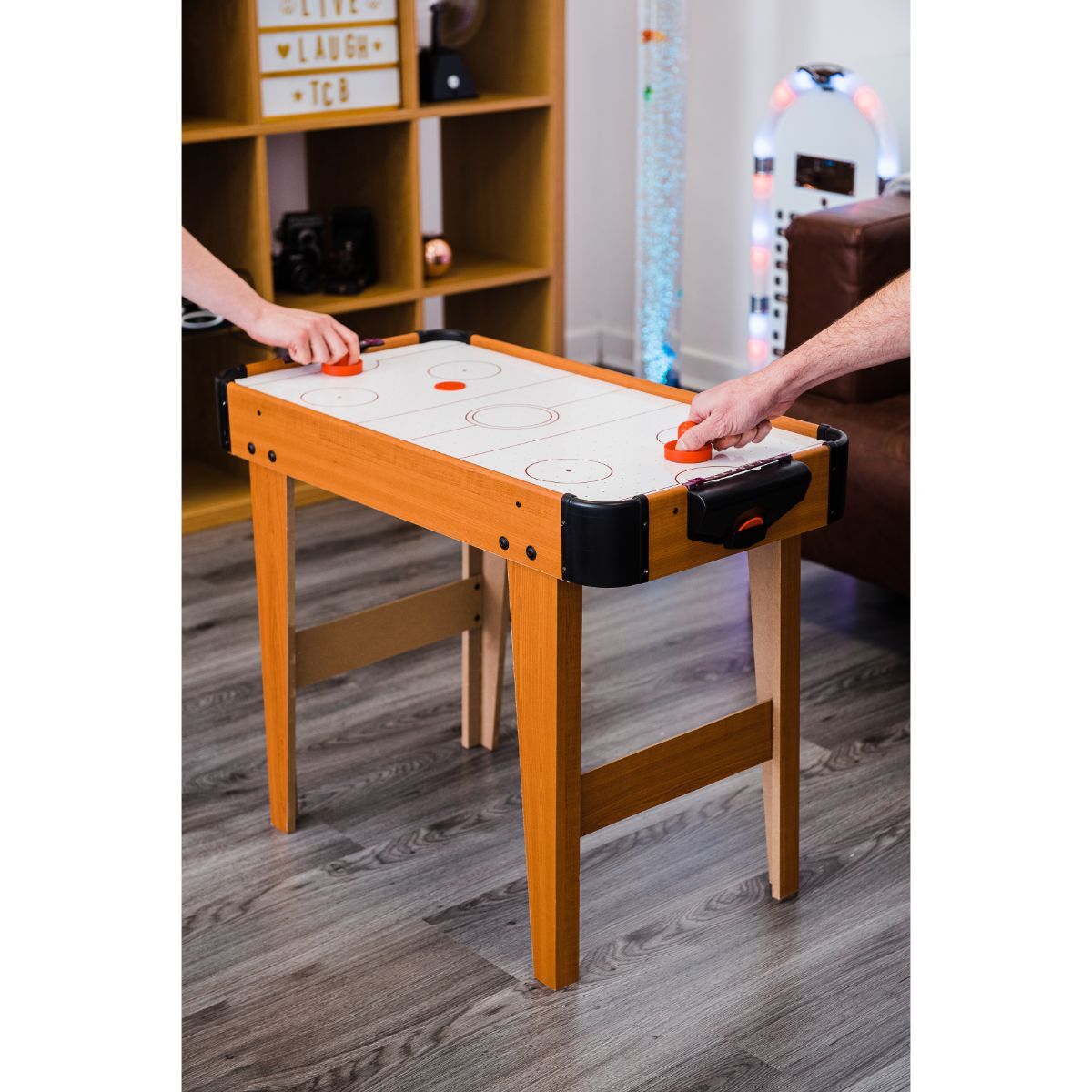 Free Standing Air Hockey Battery Operated Pushers Pucks Family Xmas