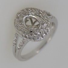 Sterling Silver Semi Mount Ring Setting Oval OV 8x6mm Swirl Halo Split Shank