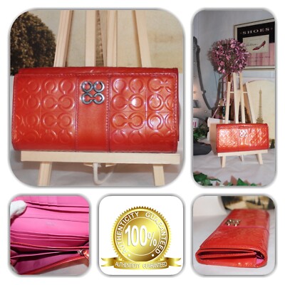 👛HERMOSA COACH ORANGE 3-D MONOGRAM PATENT LEATHER WALLET!👛 (RARE)