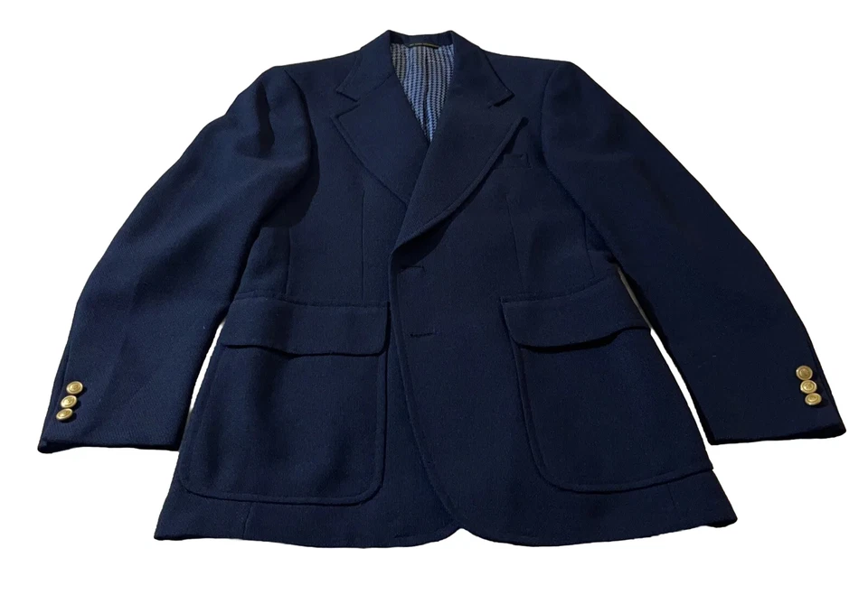 Blazer masculino vintage Marshall Fields 2 botões poliéster azul marinho 41R - Imagem 2 de 4