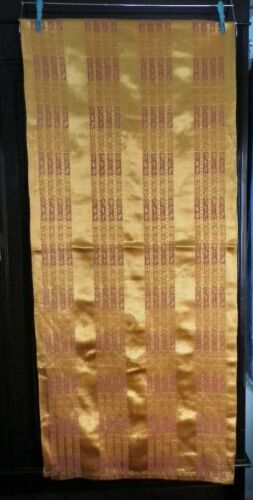 Vintage 1950’s Gold Brown Shiny Brocade material fabric Curtains 118cm x 144cm - Afbeelding 1 van 12