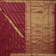 Vintage Maroon 100 Pure Silk Sarees Woven Zari Double Checks Sari Craft Fabric