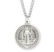 St. Saint Benedict Sterling Silver 1.0" Medal + 24" Chain (S168124)