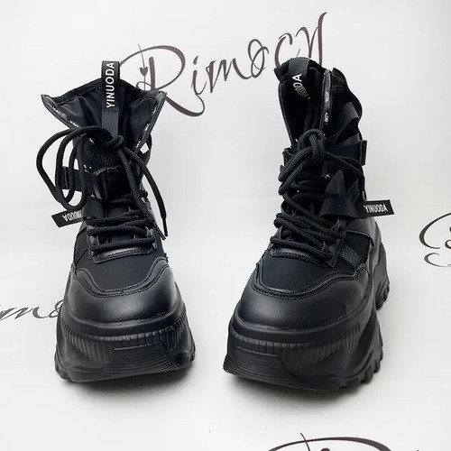 Fashion Women Chunky Platform Motorcycle Boots White Lace Up Thick Bottom Shoes - Picture 11 of 26