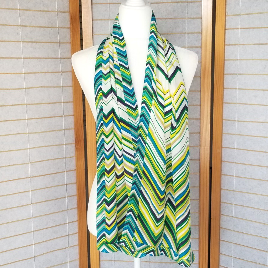 Anne Klein Silk Scarf Rectangular Long Chevron Bl… - image 1