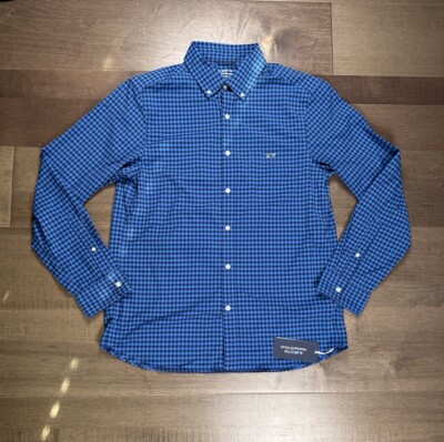 NWT Vineyard Vines Shirt Medium On The Go Gingham Performance Navy Check $118
