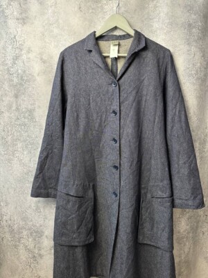 Lilith Overcoat Linen Long Coat Jacket Gray Women's Size M