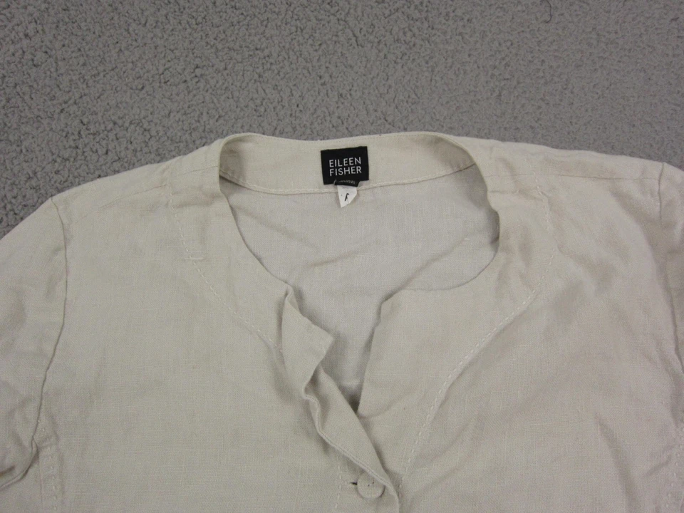 Eileen Fisher Jacket Womens Large Creme 100% Linen Button Up Mandarin - Image 2 of 4