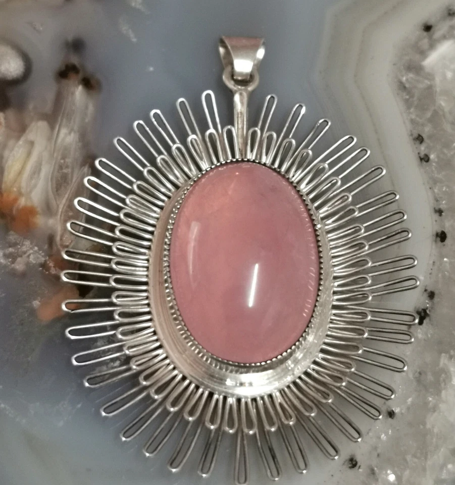 Wunderschöne Anhänger 925 Silber Filigran Arbeit Rosenquarz Edelstein - Bild 2 von 4