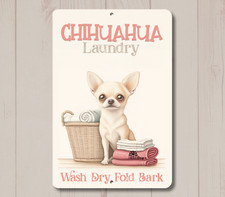 Insegna lavanderia Chihuahua cane chiwawa divertente metallo latta parete arte decorazione fattoria