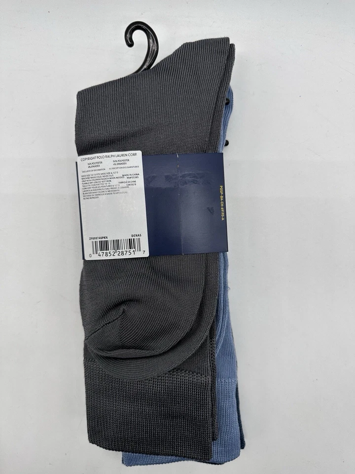 НОВЫЙ 3 ПАРЫ УПАКОВКИ POLO RALPH LAUREN МУЖСКОЙ ЭКИПАЖА НОСКИ РАЗМЕР 6-12,5 СИНИЙ / СЕРЫЙ - Изображение 2 из 4