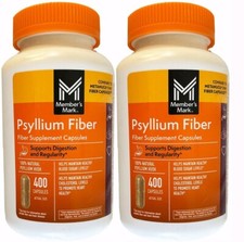 2 PACK NEW Member's Mark Fiber Capsules 100% Psyllium 400 Ct EACH EXP 11/26