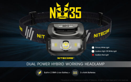 Nitecore NU35 460 lumens Dual Power Source AAA + Rechargeable Camping Headlamp - Foto 1 di 12
