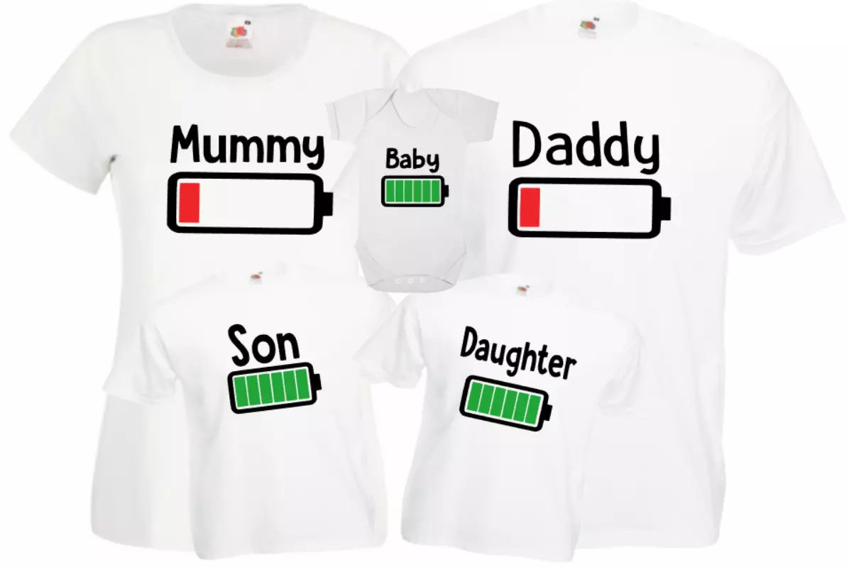 Matching Family White T-Shirts Mockup, 4 Parents Kids Shirts By