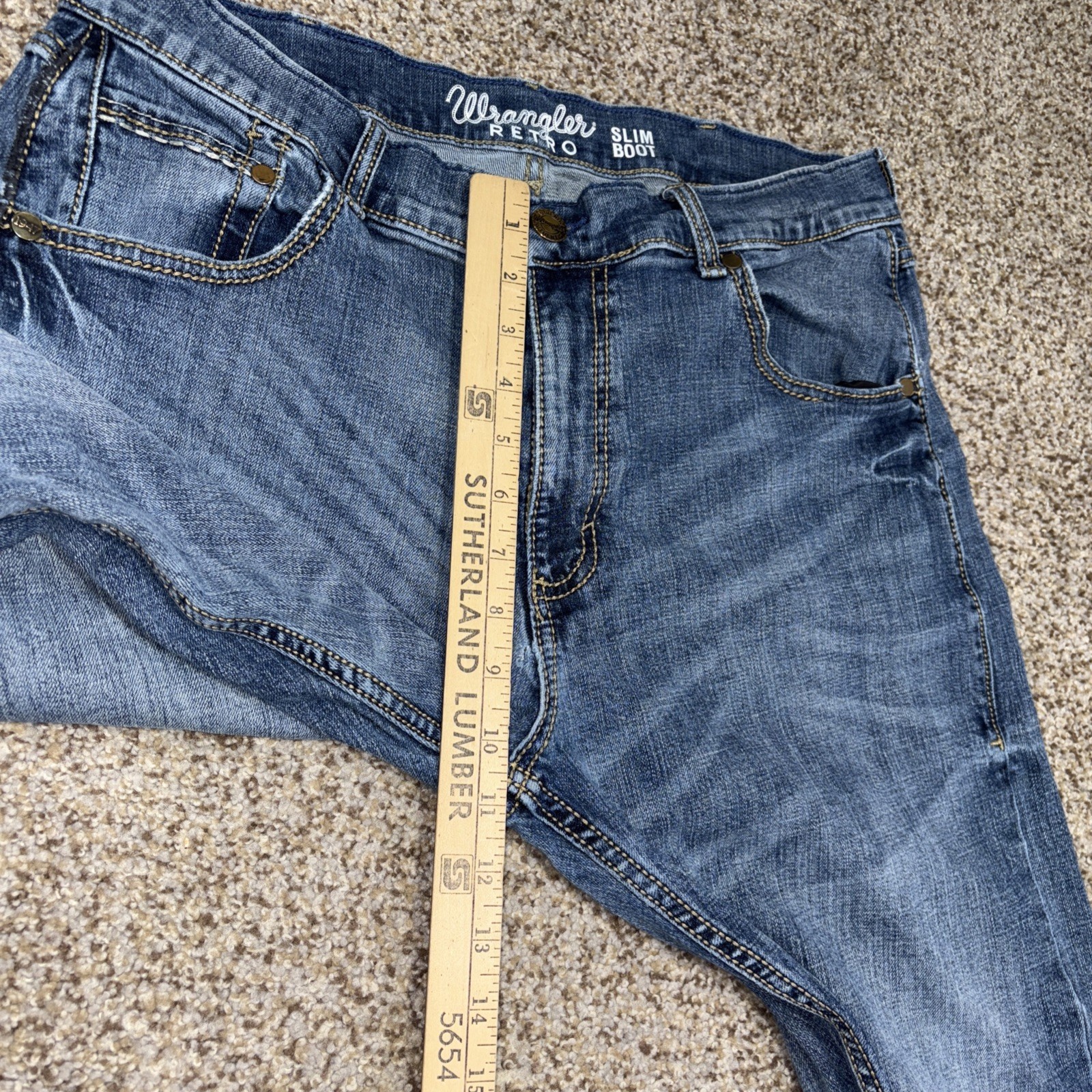 Wrangler Retro Slim Boot Jeans Mens 36x30 Blue Denim Stretch Fits 32 X 29 - View 8