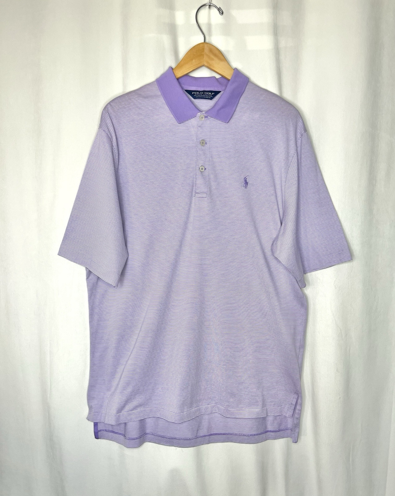 Polo Golf Ralph Lauren L Vintage Camicia Lavanda Pony Pima Cotone Rigato