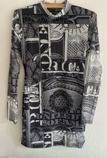 PrettyLittleThing Black Graphic Mesh Bodycon Dress. Vgc. Size 12.