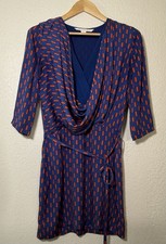 Diane von Furstenberg Silk Wrap Dress Blue Red-Orange Print Size 4 (flawed)