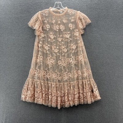 Needle Thread Dress Size 2 Light Peach Embroidered Sheer Lace Babydoll Mini  | eBay