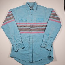 Vintage Wrangler Brushpopper Western Shirt 16-35 X-Long Teal Pink Stripe USA