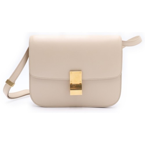 CELINE Classic Teen Box Shoulder Bag Beige Leather Gold Hardware Used f12ec5e2dc