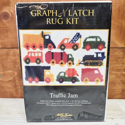 Graph n Latch ''Traffic Jam'' Latch Hook Rug Kit Cars Truck Construction 26.5''x16''