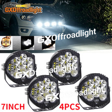 4PCS 7" inch Round LED Work Lights Bar Amber DRL Pods Fog Lamp Offroad Driving