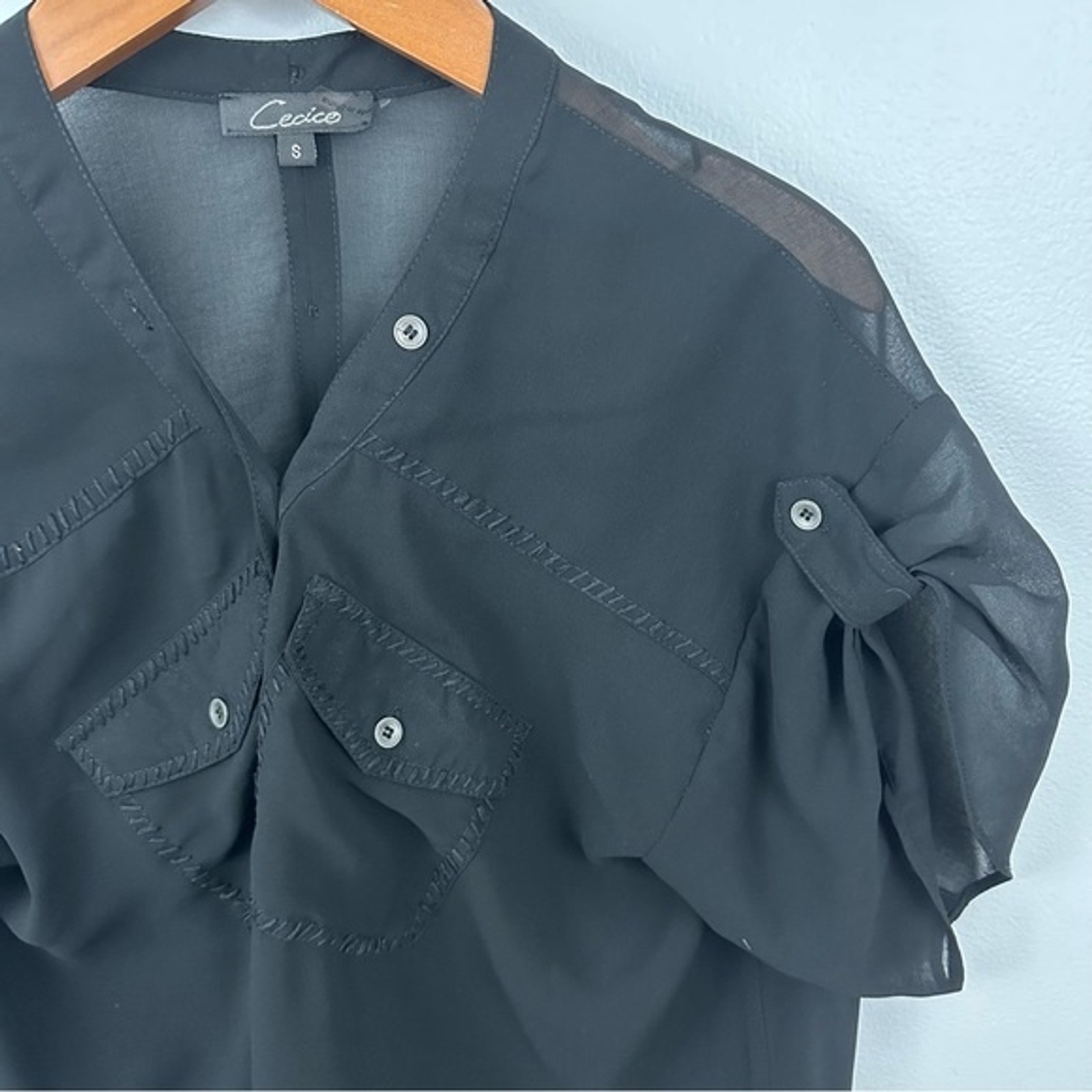 Cecico Black See-Through Button-Front Blouse Size… - image 7