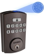 Brinks Keyless Entry Smart Lock - Fingerprint & Keypad Deadbolt in Tuscan Bronze